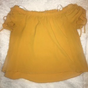 Papaya off the shoulder mustard shirt